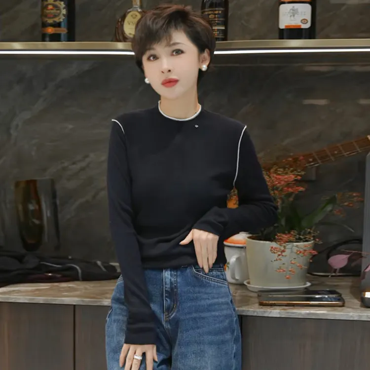 【玄镶雅致】圆领百搭显瘦假两件针织衫 MG8572