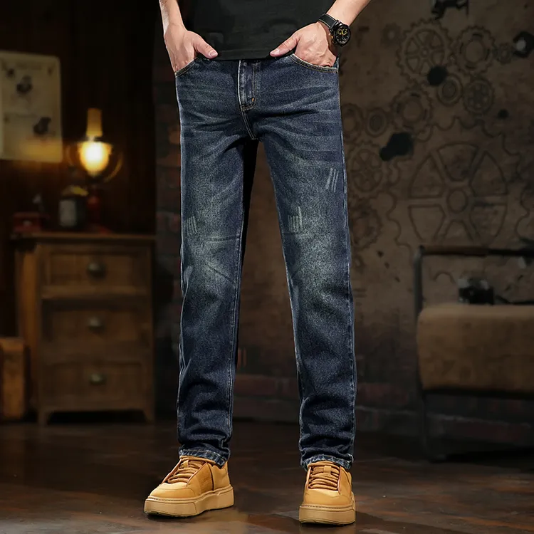 保罗正品秋冬爆款男款牛仔裤修身直筒时尚百搭弹力显高潮流长裤子