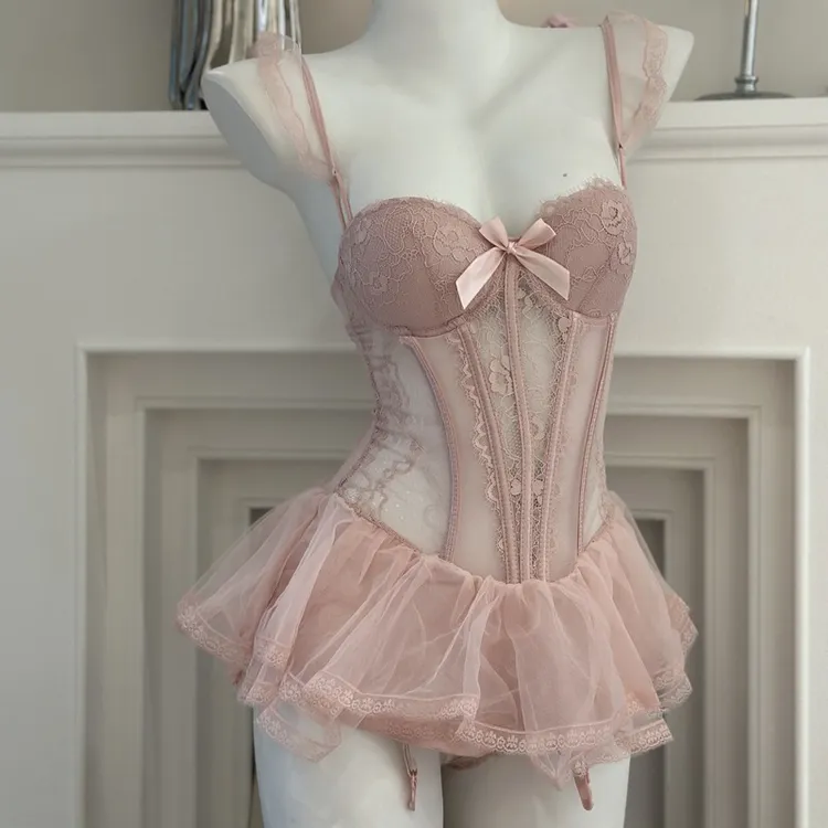 【月汐颜语】朵❤蜜拉性感纯欲鱼骨网纱吊带显瘦睡裙