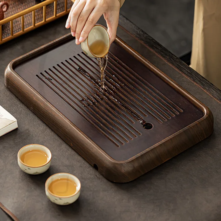 国潮新款茶盘家用小型沥储水式茶台功夫竹茶海干泡台托盘茶道用品