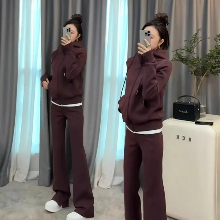 076卫衣两件套设计感2025秋季新款时尚休闲运动套装长袖连帽套装