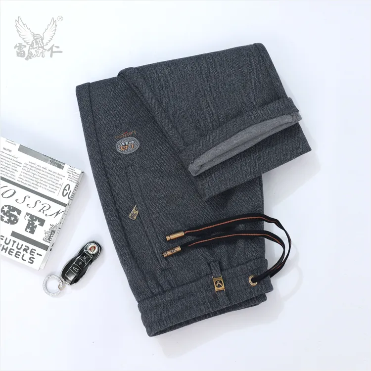 雷仁2025秋冬男士轻奢经典直筒休闲裤高端松紧腰头长裤子男LR5958