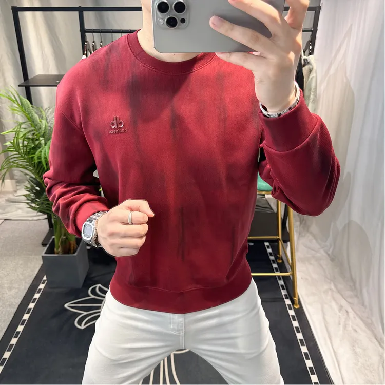 欧洲站男士时尚长袖卫衣扎染设计个性欧货男士烫印个性圆领上衣服