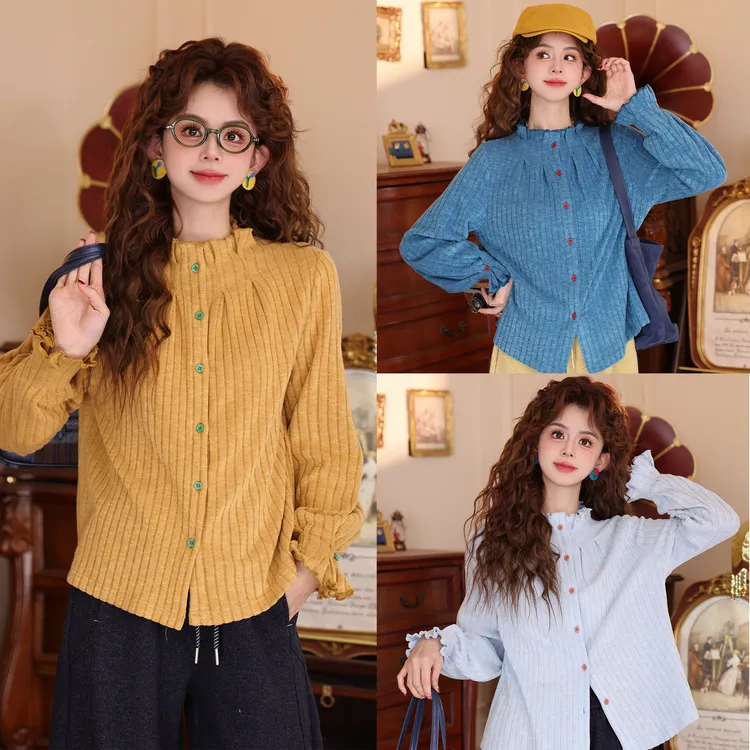 陈大器【玻璃海】复古港风秋冬拼接长袖百搭上衣衬衫JH5749333