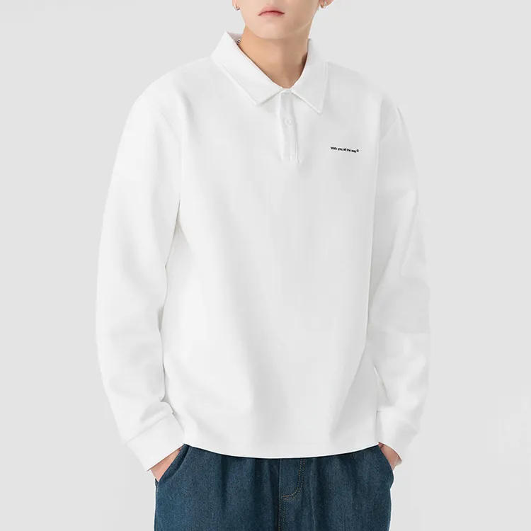 美式潮流重磅长袖翻领Polo衫卫衣男秋季新款潮牌宽松大码百搭T恤