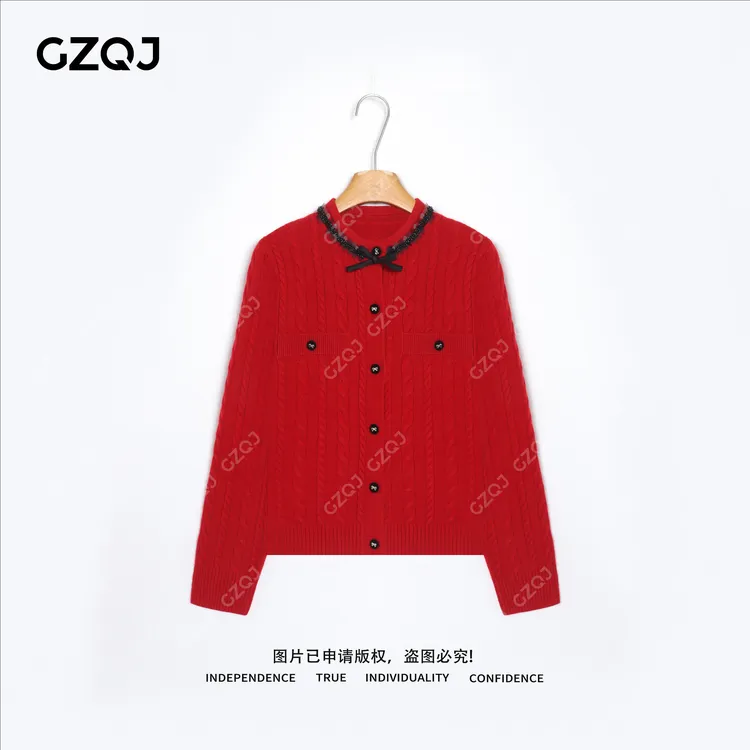 老琴私服【华灯初上】100羊毛蝴蝶结淑女针织衫小香风毛衣女冬36898