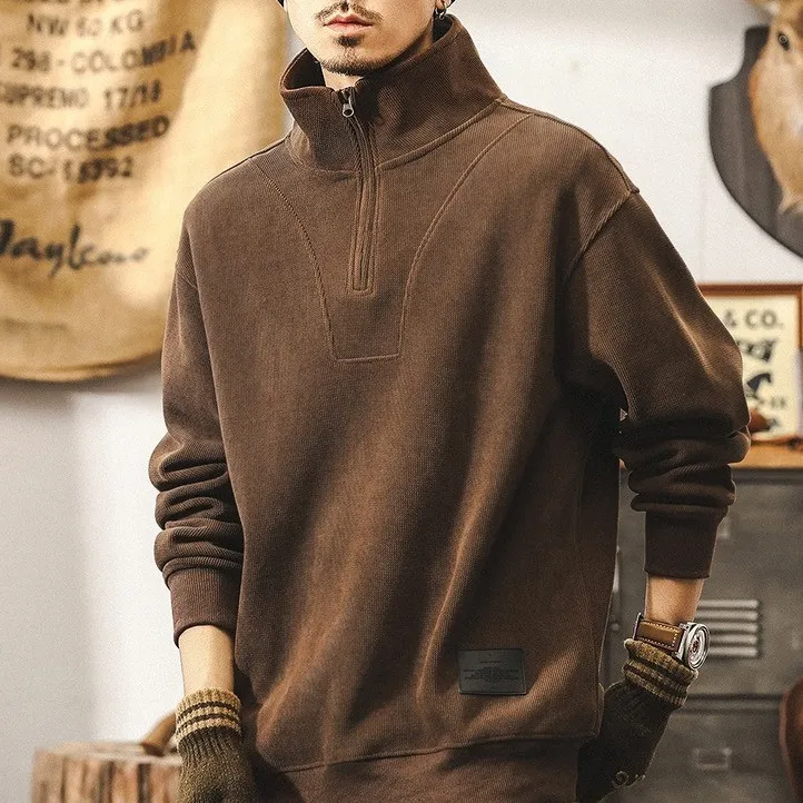 秋冬款男生加绒卫衣宽松特大码拉链上衣灯芯绒长袖t恤胖子polo衫