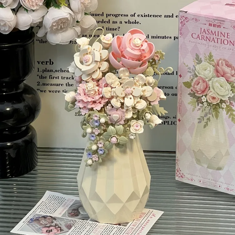 积木拼装花束茉莉永生花摆件高颜值仙气手工diy新款生日礼物女生