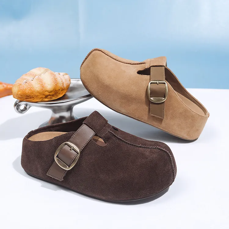 周冬雨同款增高复古厚底勃肯鞋女扣带包头包头拖鞋2025棉秋季半拖