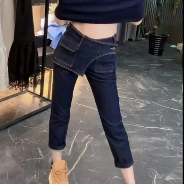 早秋洋气高腰显瘦八分烟管牛仔裤女款遮肚子适合小个子微胖
