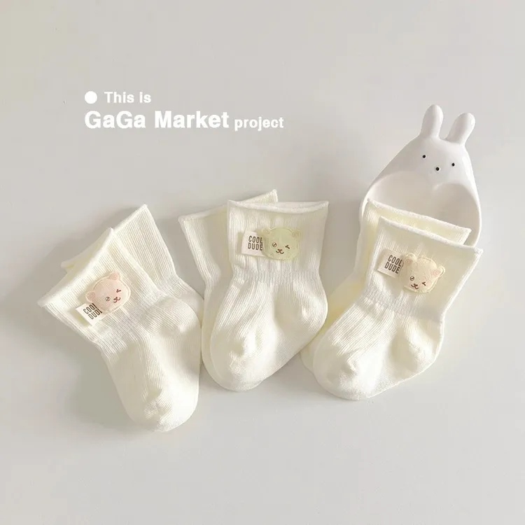 婴儿袜子春秋厚款100%新生儿宝宝中筒袜棉袜松口不勒可爱