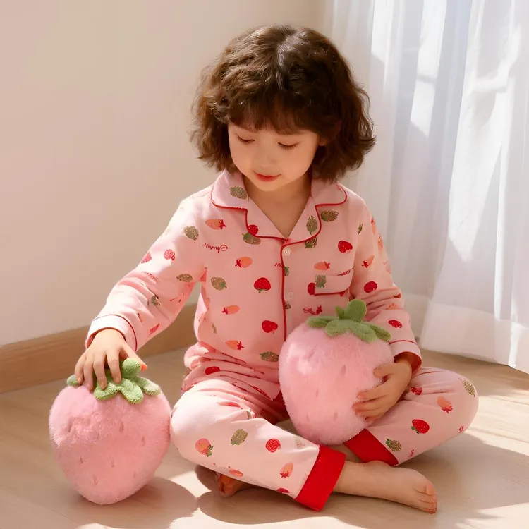 秋季纯棉儿童睡衣儿童纯棉翻领睡衣春秋纯棉女童睡衣6-12岁家居服