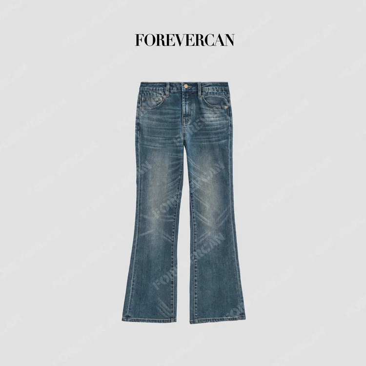 FOREVERCAN“模拟轨迹”意大利进口复古洗水微喇叭牛仔裤 SP19265