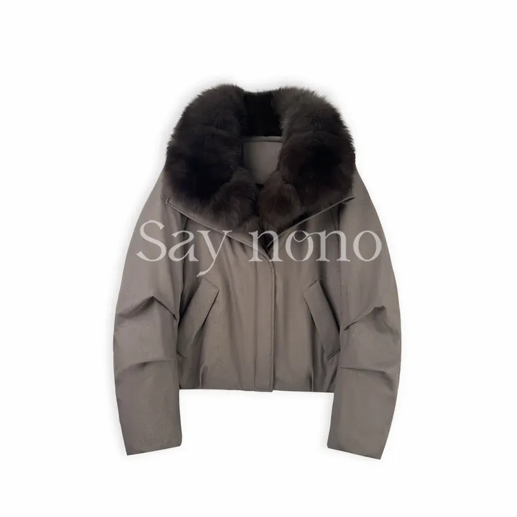 懒猫nono│Saynono 时尚复古休闲百搭狐狸毛领白鹅绒上衣GN0529DY
