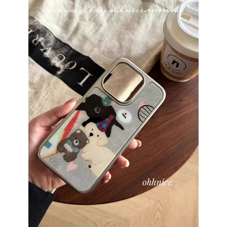 新款狗狗派对玻璃手机壳适用苹果16promax小米15reno14华为13荣耀