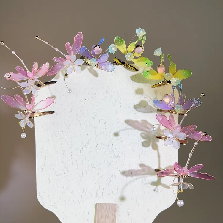 百搭甜美古风中式森系配饰少女风可爱蝴蝶弹簧蜻蜓发夹饰品发钗