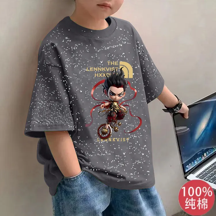 新款男童短袖T恤2025年夏季新款儿童中大童男孩纯棉上衣圆领套头