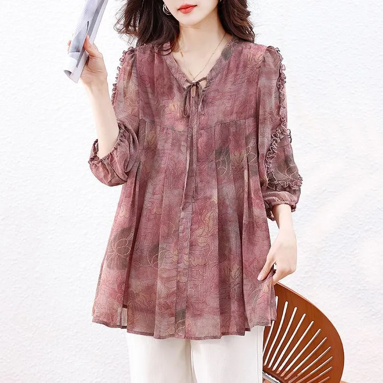 洋气时尚遮肉显宽松MM2025大码韩版上衣夏季风琴胖瘦百搭休闲压褶