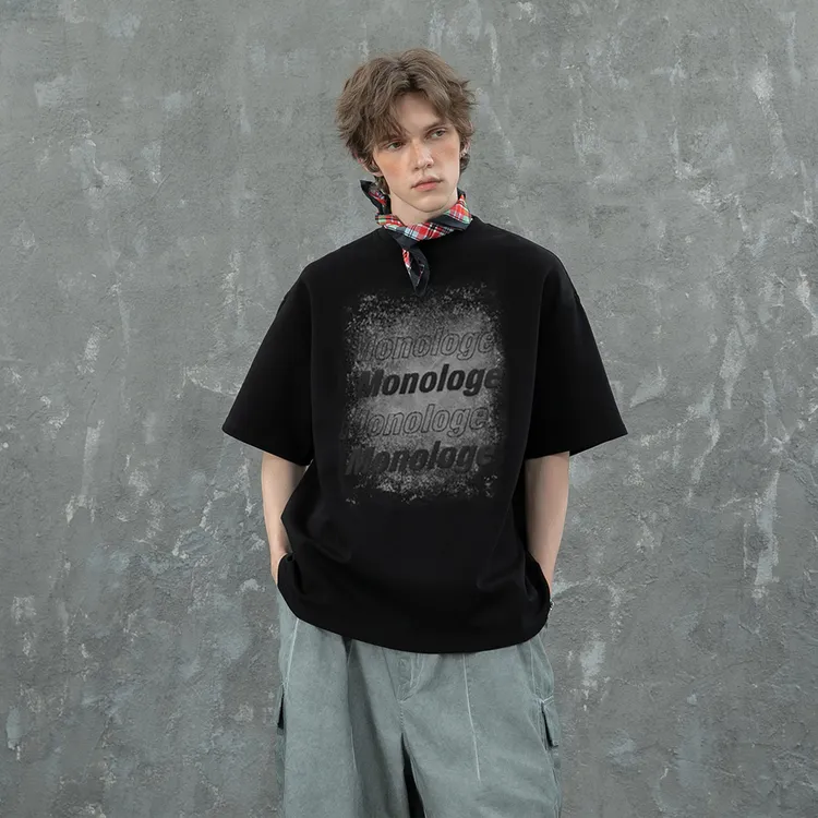 MONOLOGE夏季重磅短袖T恤男潮牌宽松美式休闲纯棉半袖ins圆领上衣