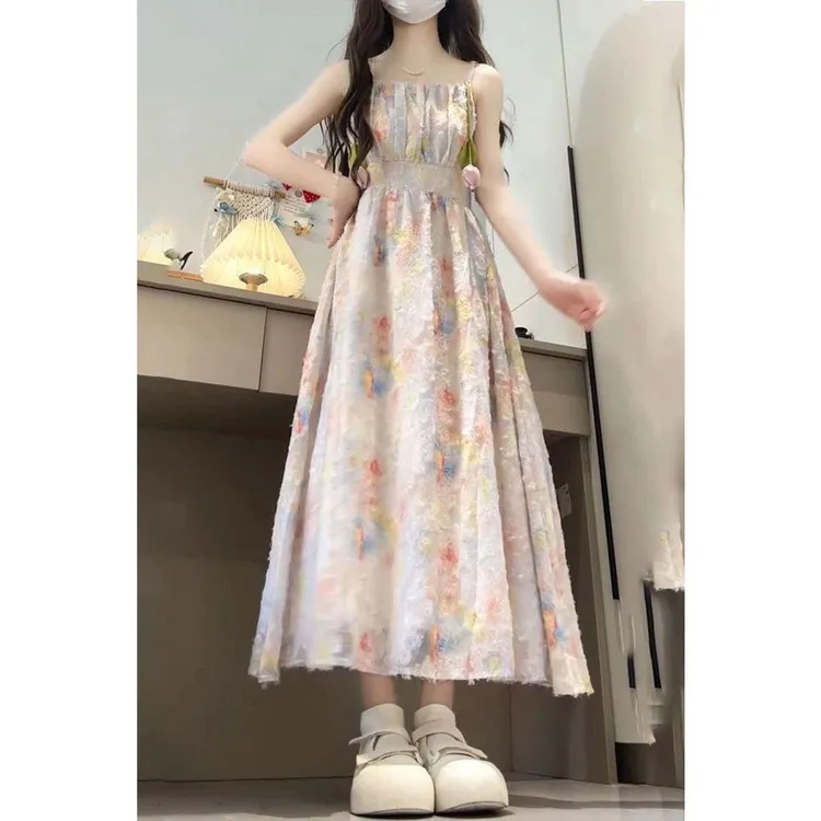 套装森系甜美设计感碎花吊带连衣裙+女学生防晒上衣夏日新款