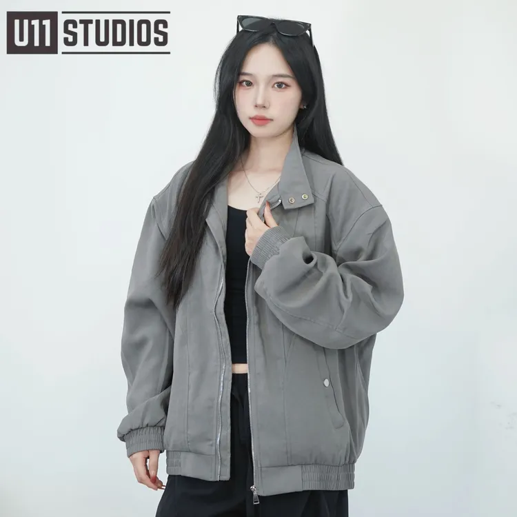 U11studios大码男装美式搞定简约男士夹克立领上衣秋季商务休闲