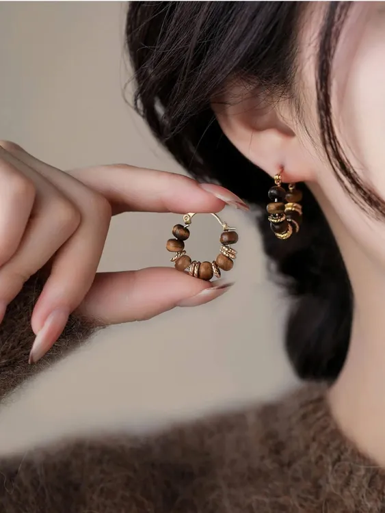 合金耳饰 串珠耳环女美拉德复古高级感轻奢耳钉2025新款精致耳饰