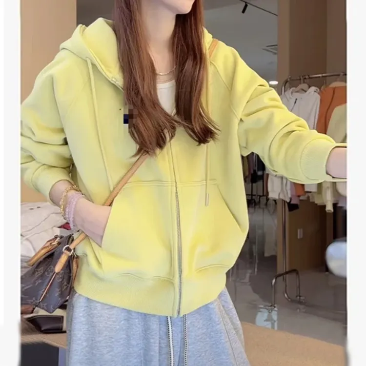 2025秋季新款时尚气质设计感宽松大码加绒加厚拉链开衫连帽外套女