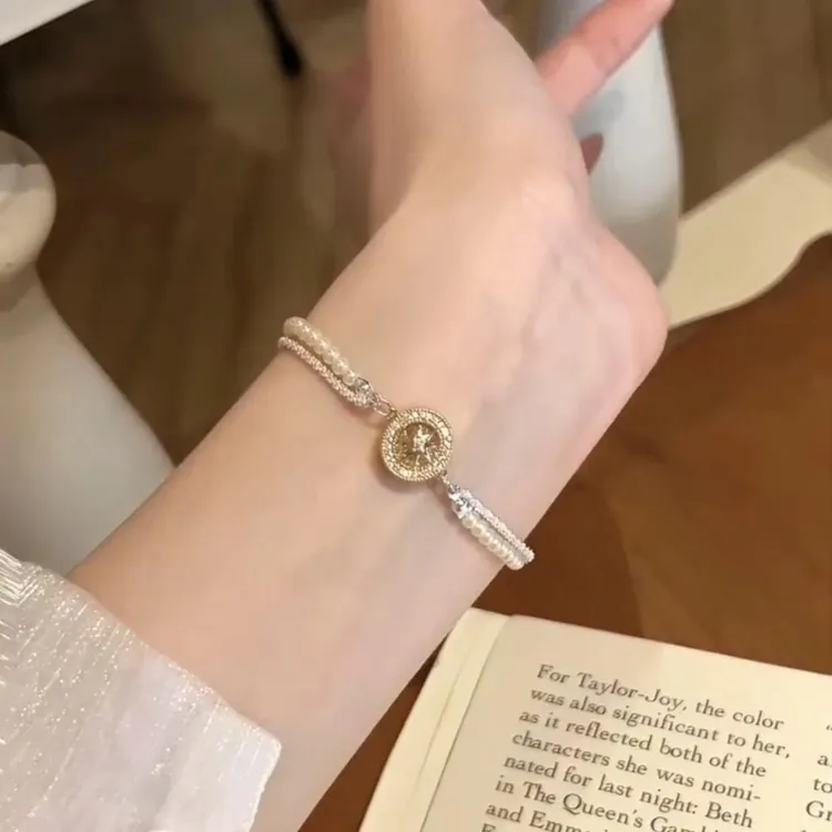 铜合金手链 春夏爆闪八芒星珍珠叠戴手链女轻奢高级感小众手饰 商品图