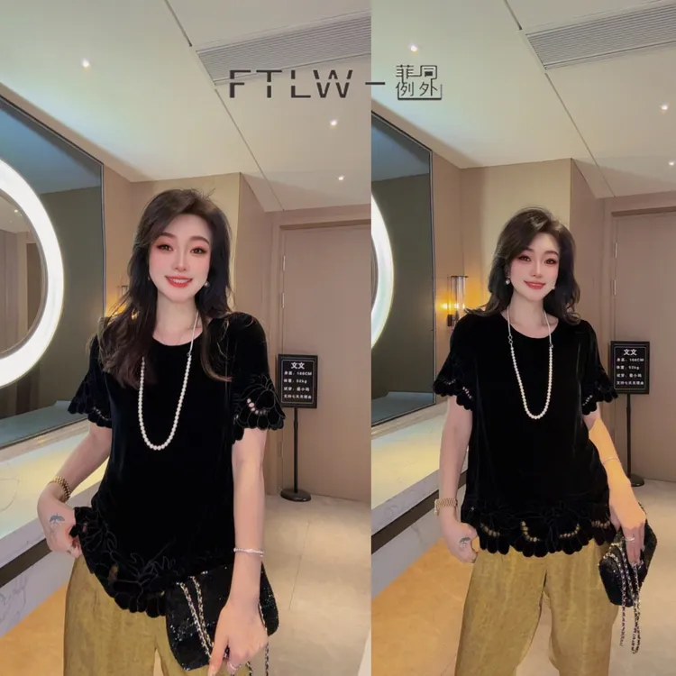 板熙FTLW-【雅韵】100%桑蚕丝真丝丝绒T恤-3683