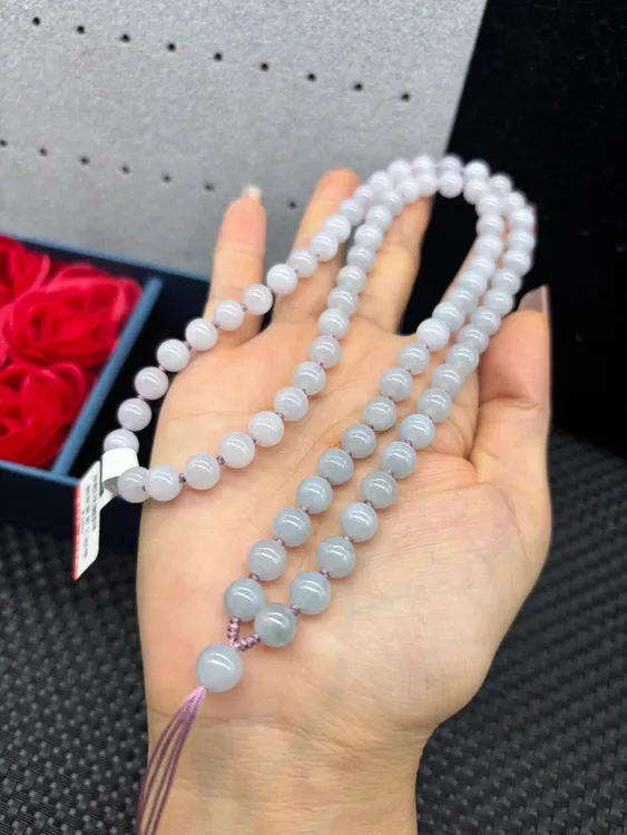 高端天然A货缅甸翡翠冰种紫罗兰圆珠7mm玉石挂件绳项链毛衣链百搭