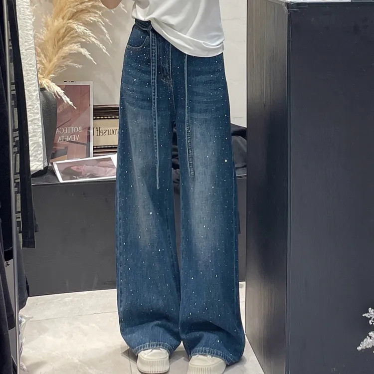 NS「星星裤」ins秋冬季满天星钻钻设计感显瘦阔腿牛仔裤
