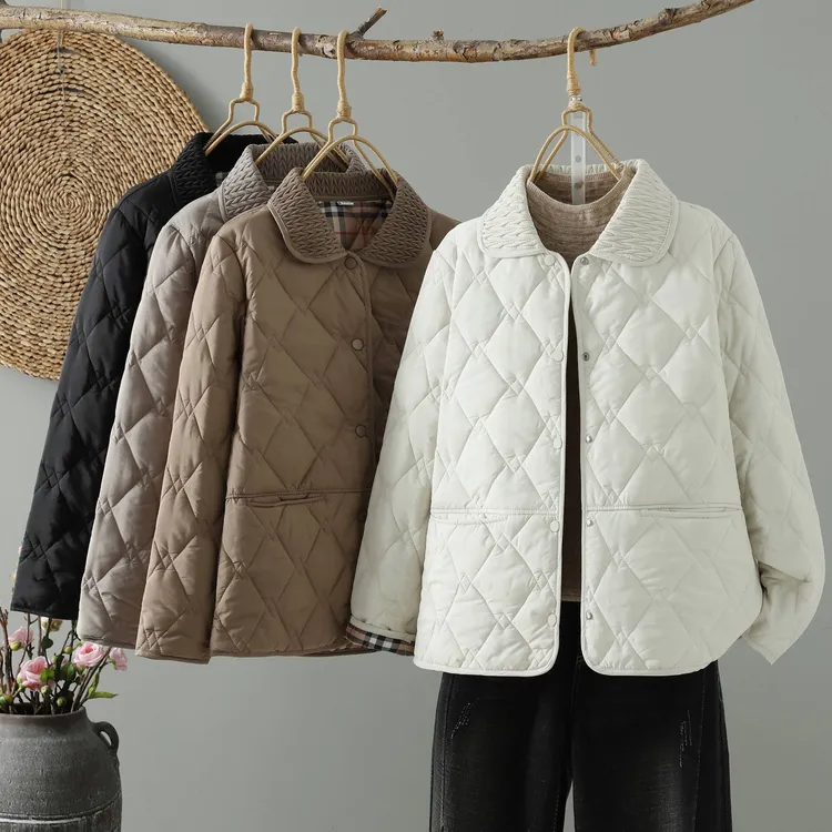 秋冬新款轻薄小棉袄中年女士小翻领棉衣纯色时尚棉服#920