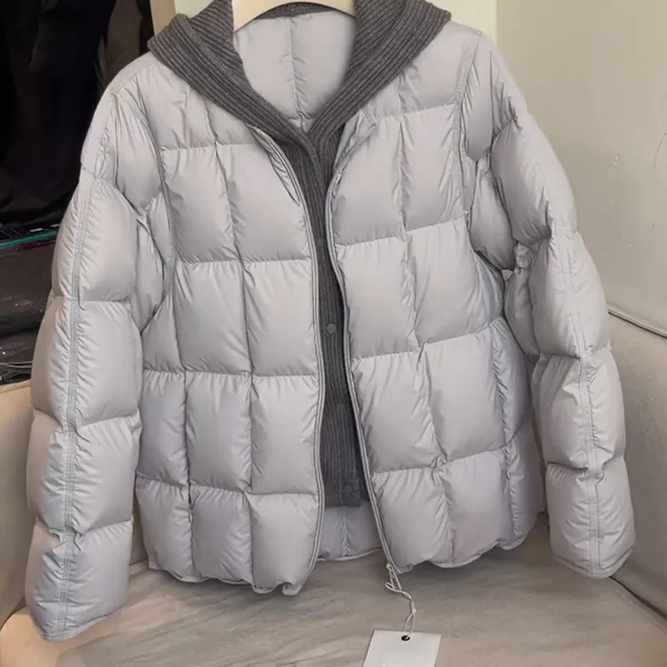 假两件针织连帽泡芙棉服女2025秋冬季新款高级感气质保暖棉衣外套