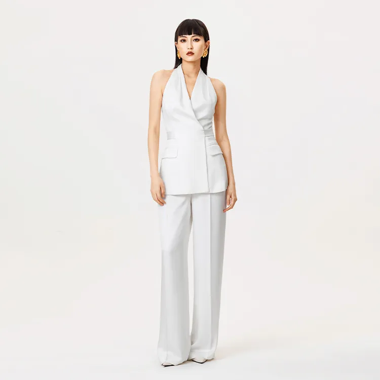 MAGGIE MA马婧设计师款洋气服装时尚气质白修身马甲上衣夏349S