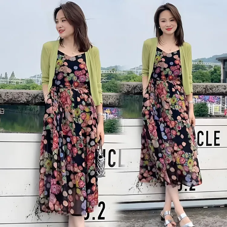 香朵儿轻熟风针织衫碎花裙两件套2026夏季新款洋气休闲装女士套装