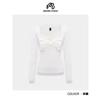 毛妮LADIESFIRST 褶皱V领长袖女秋冬新款2025修身打底衫上衣L2719