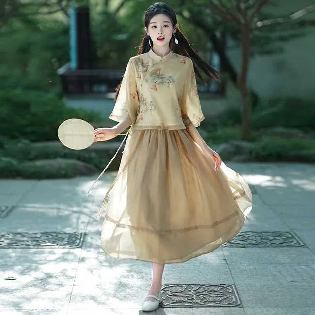 汉服改良版连衣裙少女夏2025新款初中高中学生中国风古装裙子套装