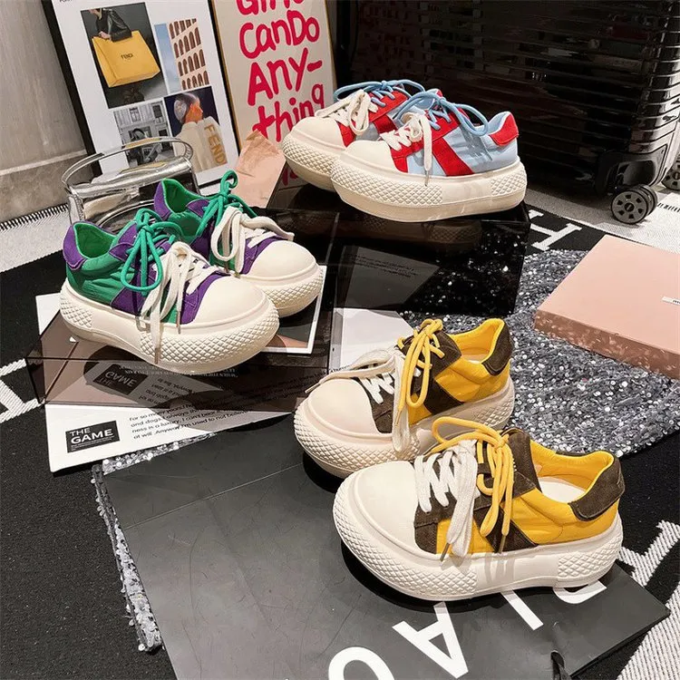 欧货大头厚底面包鞋女2025新款百搭增高休闲鞋韩版娃娃头小白