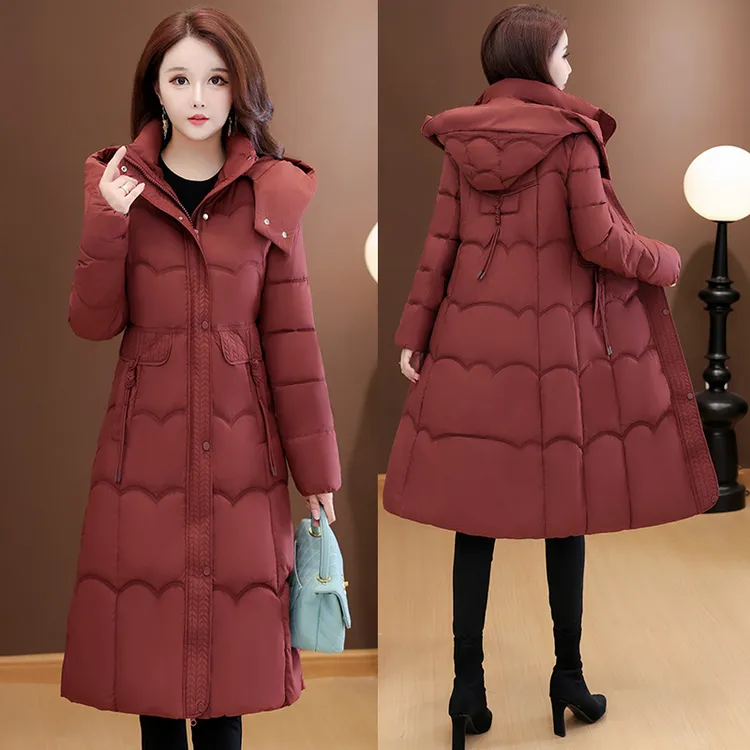 保暖可脱卸帽防水长款宽松显瘦冬季女中长款羽绒棉服高端棉衣外套