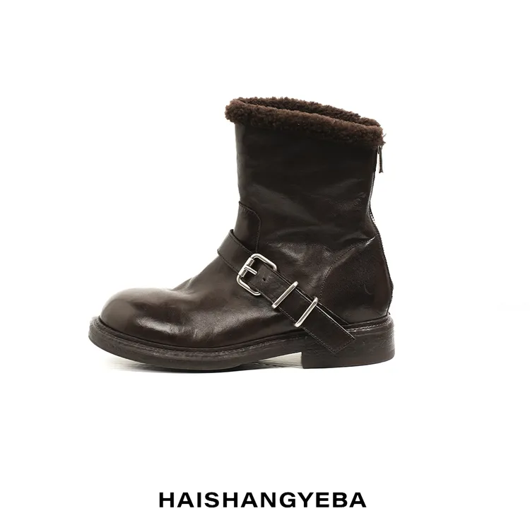 【海上叶爸】新款2025秋冬百搭马皮厚款保暖中筒短靴