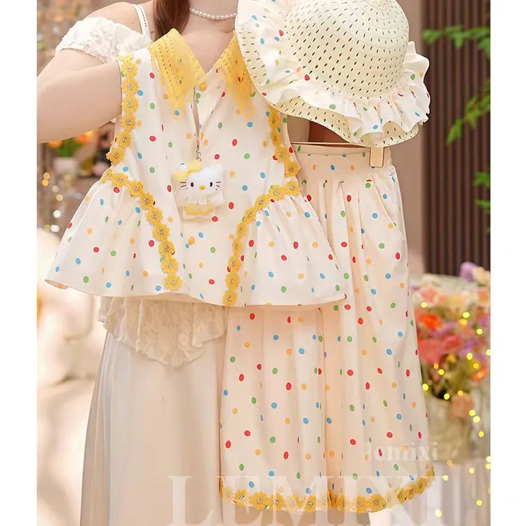 2026夏季女童新款波点娃娃衫八分裤套装夏装甜美上衣裤子两件套商品图