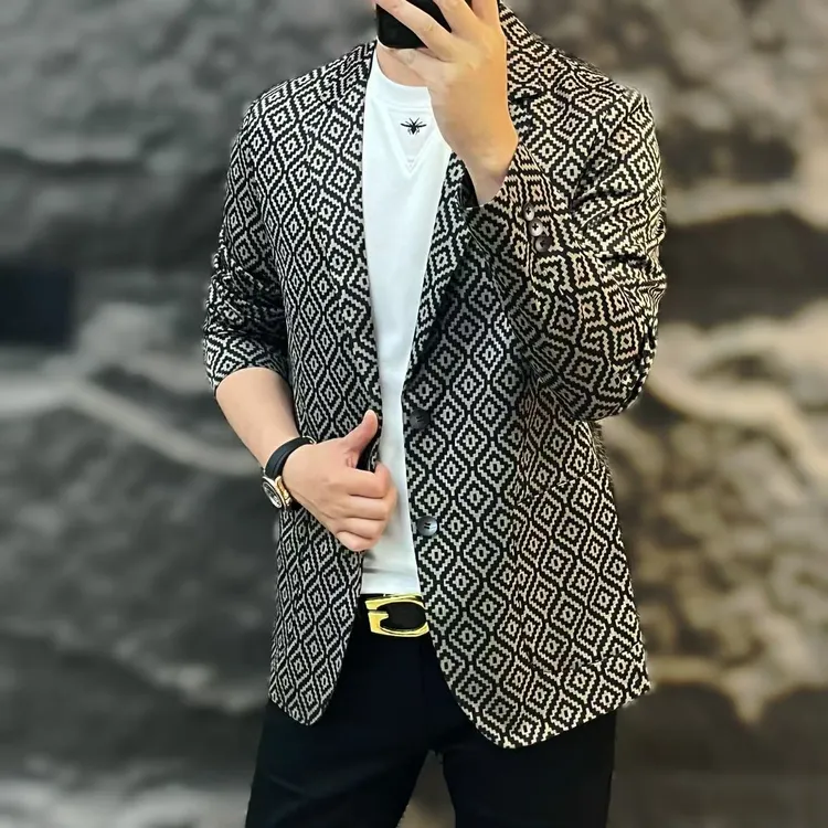 新款高端男士潮流百搭个性图案休闲西服75761
