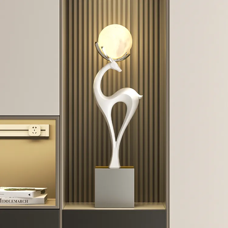 高档月光福鹿落地摆件轻奢创意高级办公室入户玄关客厅卧室装饰品