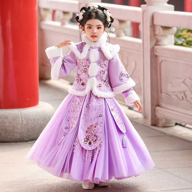 女童汉服拜年服套装国风古装公主裙子冬季2025新款儿童格格服加绒