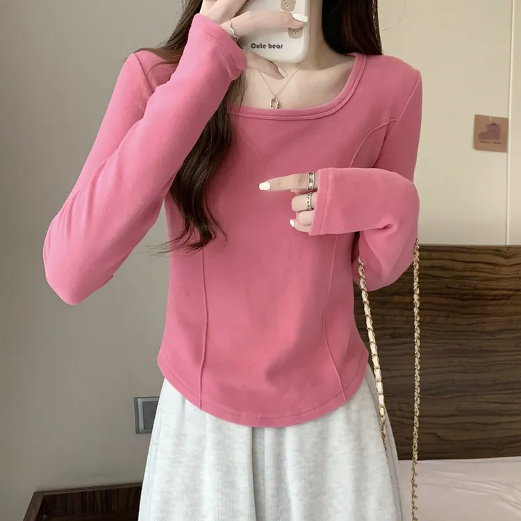 设计感时尚爆款长袖打底衫女冬季新款修身加厚鱼骨上衣潮流必备