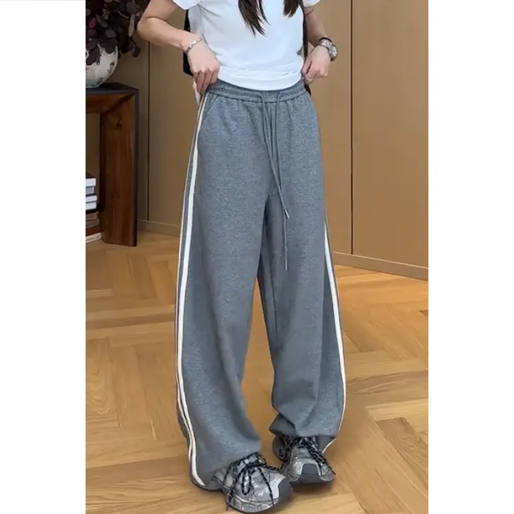 艾塔莉慵懒风早秋女款侧边条纹阔腿裤垂感休闲裤运动高腰条纹长裤