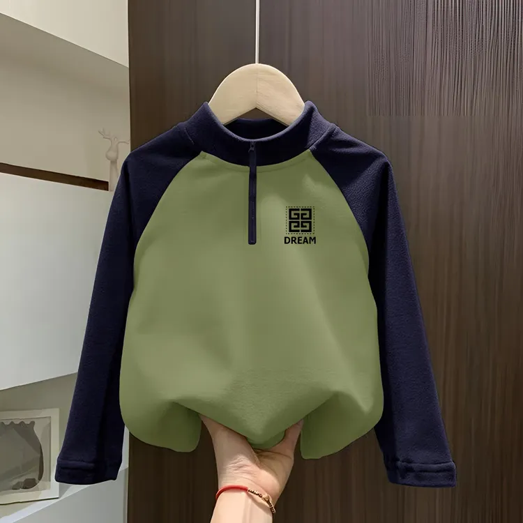 儿童长袖t恤打底衫德绒中大童秋冬季男童拉链衫运动保暖上衣立领