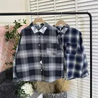 秋季高品质「磨毛拼接翻领」单排扣格子衬衫女E6245