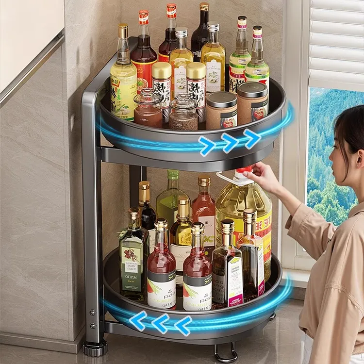 优勤旋转调料置物架新款厨房双层调料品架佐料调味品多功能收纳架