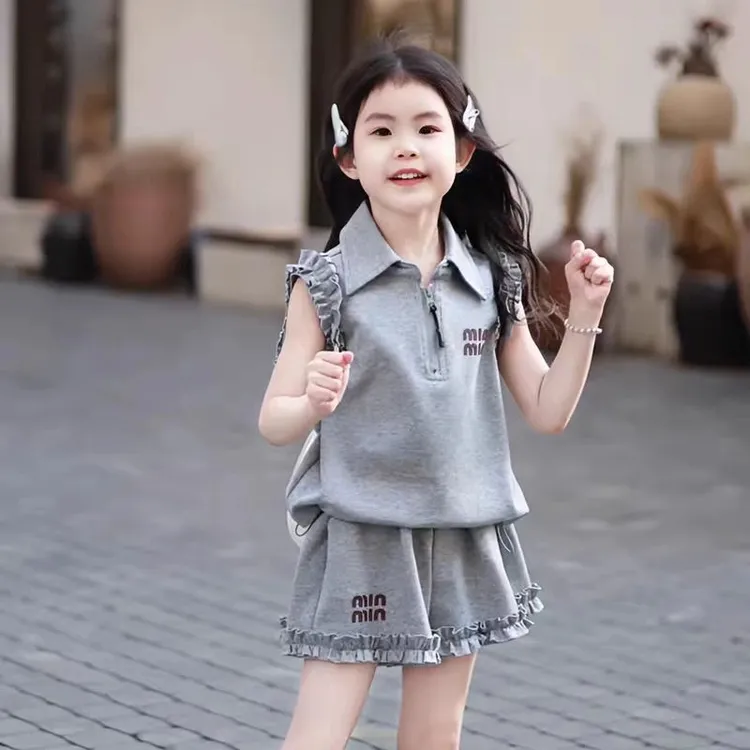 女童夏套装2025新款洋气时髦好看花边夏装女孩休闲运动短裤两件套